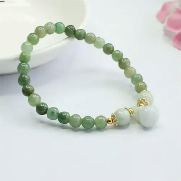 K-KED Real Grade A 100% Natural Green Jade Jadeite Women Gourd Beads Bracelet