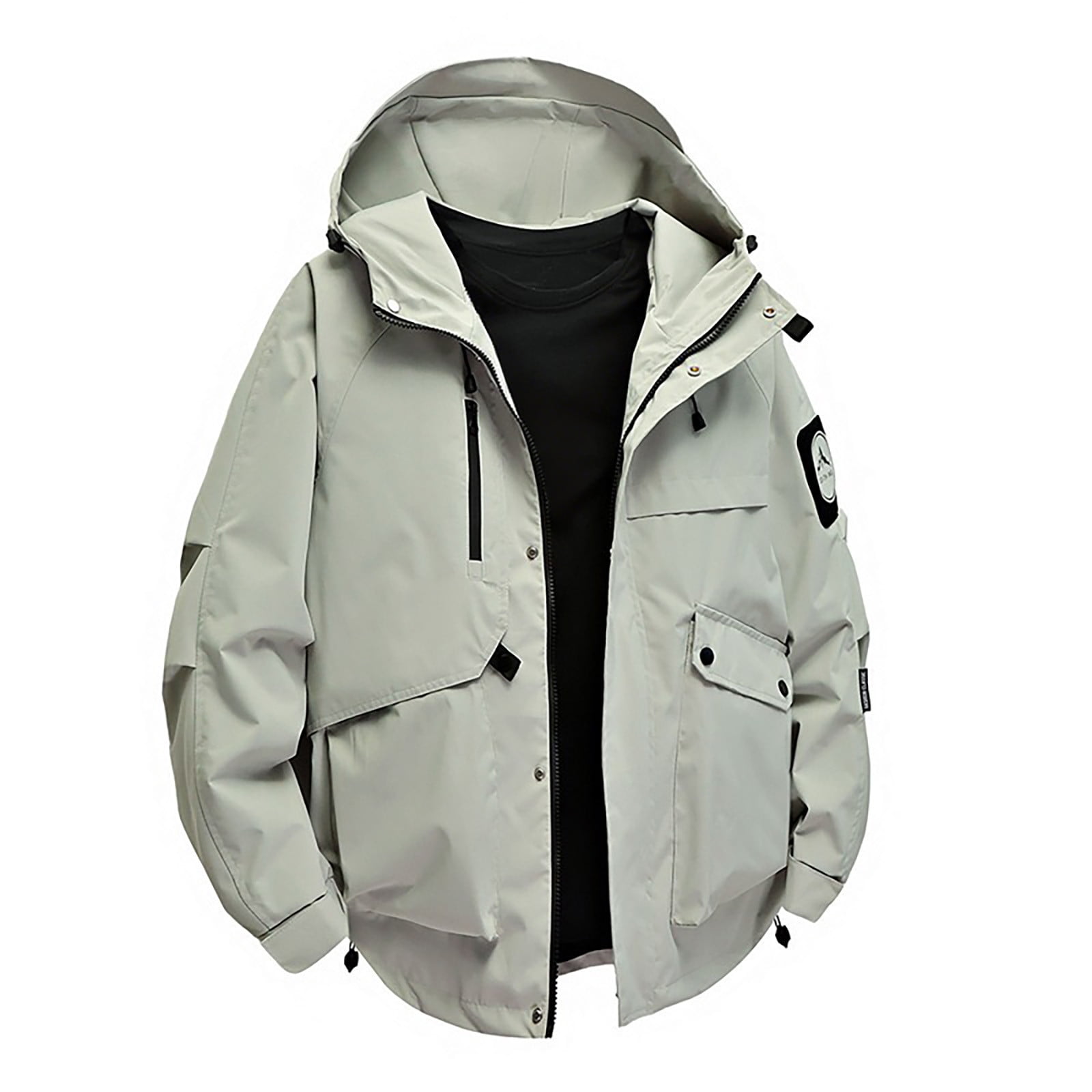 Sentmoon Men Jackets Solid Color Long Sleeve Coats Oversized Zipper Windbreaker Waterproof Men Hoodie with Pockets Fall and Winter Casual for Festival Camping and Outdoor Gray M