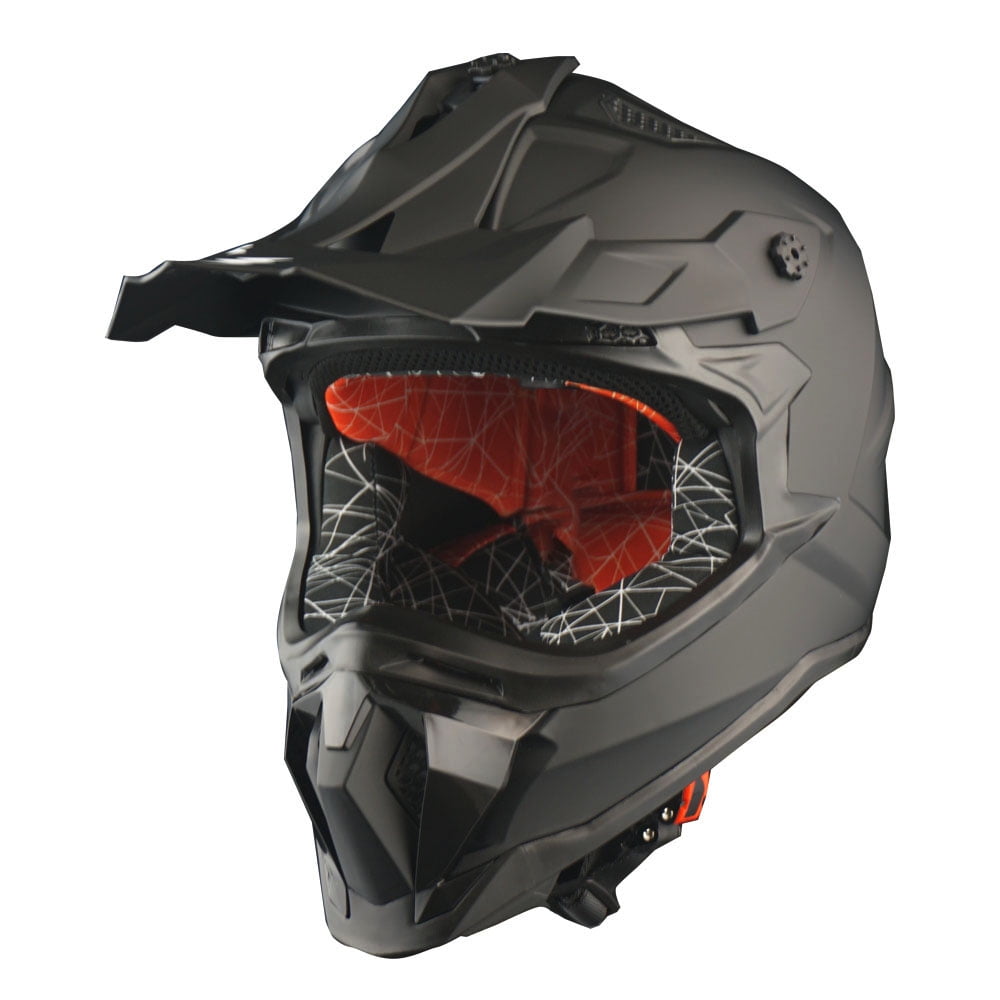 1Storm Adult Motocross Helmet ATV Dirt Bike BMX MX Downhill Mountain Helmet Track Style JH601; Matt Black + Goggles + Skeleton Black Glove Bundle