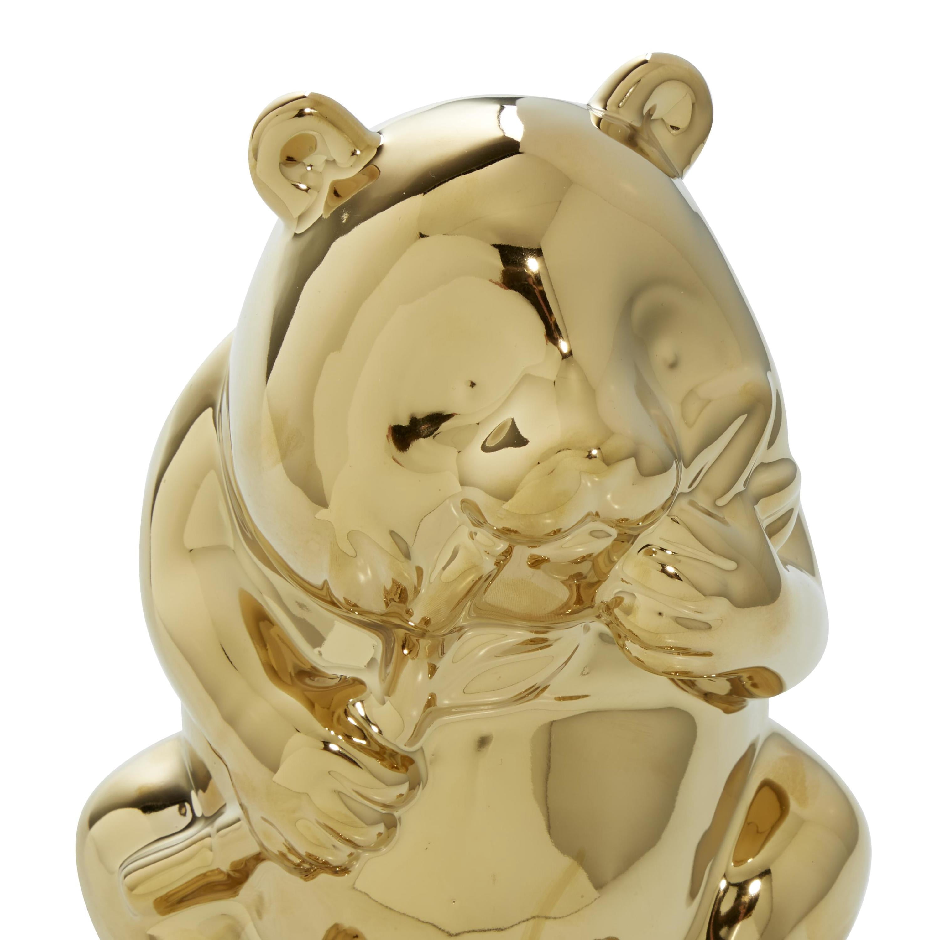 6"W, 8"H Gold Porcelain Ceramic Handmade Bear Sculpture, by CosmoLiving by Cosmopolitan (2 Count)