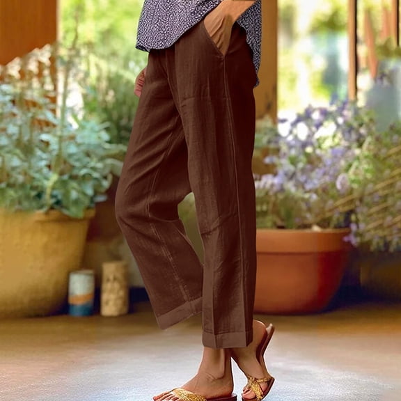 Cutuoiiu Women's Casual Breathable Cotton Linen Pants Elastic Waist Loose Fit for Spring Fall Daily Wear Gifts