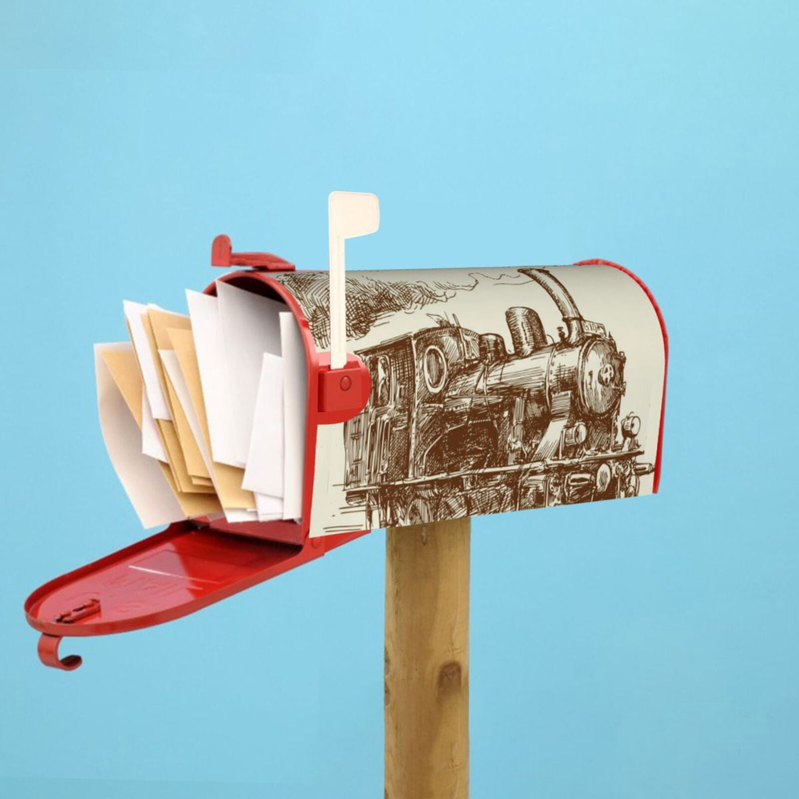 Vsdgher Train Mailbox Cover Magnetic Mailbox Wraps Post Letter Box Cover for Garden Yard Home Decor 2 Sizes-21x18 in