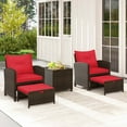 thumbnail image 4 of Costway 5 PCS Patio Rattan Furniture with 2 Wicker Ottomans & Tempered Glass Coffee Table Red, 4 of 10