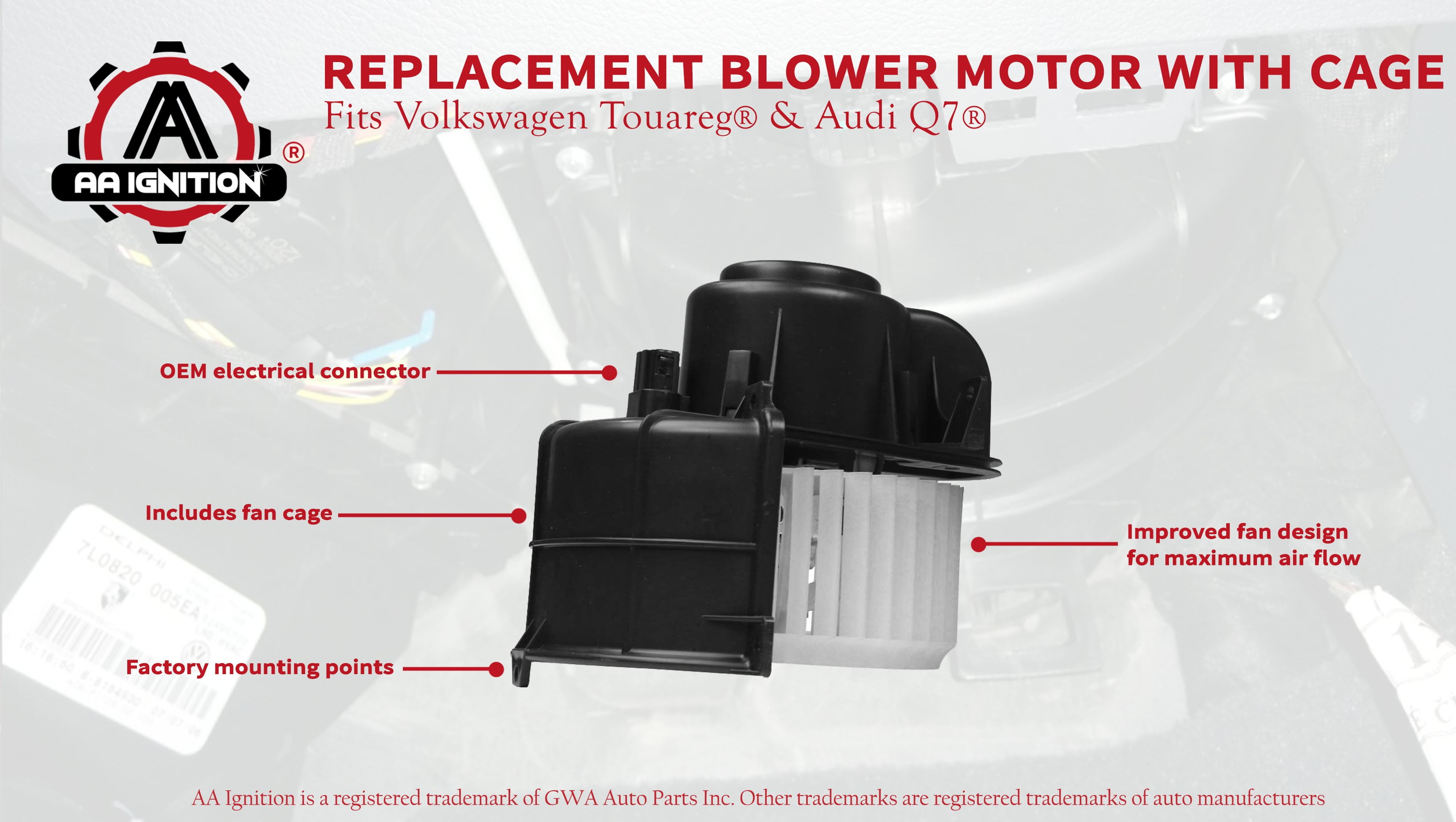 Front HVAC Blower Motor w/Fan for 2007-2015 Audi Q7 2004-2010 Volkswagen Touareg Replaces TYC 700262 7L0820021Q 4L1820021B 76994 
