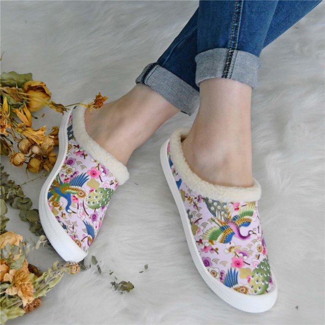 Zapatos de lona de corte bajo de fondo plano para mujer Zapatillas de algodón antideslizantes planas informales versión perezosa de un pie Wmkox8yii hj789