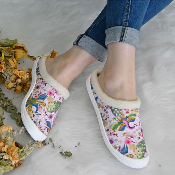 Zapatos de lona de corte bajo de fondo plano para mujer Zapatillas de algodón antideslizantes planas informales versión perezosa de un pie Wmkox8yii hj789