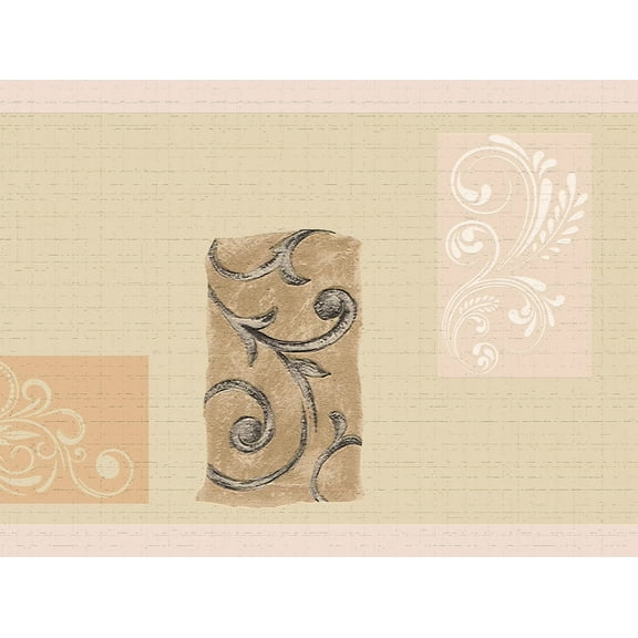 Dundee Deco's Peel and Stick Wallpaper Border - Damask Brown Beige Scroll Wall Border Retro Design, 15 ft x 7 in, Self Adhesive