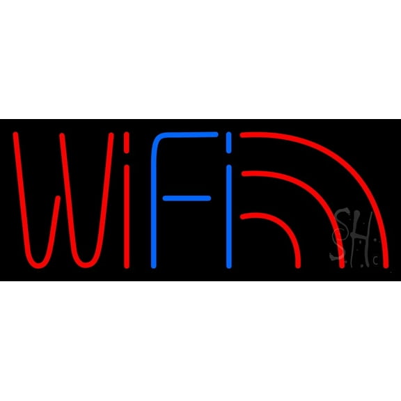 Wifi Red Logo LED Neon Sign 13 x 32 - inches, Clear Edge Cut Acrylic Backing, with Dimmer - Bright and Premium built indoor LED Neon Sign for Computer & Electronics store decor.