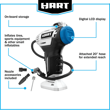 HART 20-Volt Cordless Inflator Air Pump with 20-inch Hose (Battery Not Included)