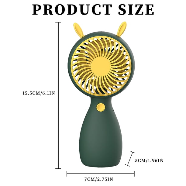 Mini ventilador de refrigeración por aire de dibujos animados portátil USB ventilador de mano regalos (orejas de conejo verde) Hugtrwg Libre de BPA