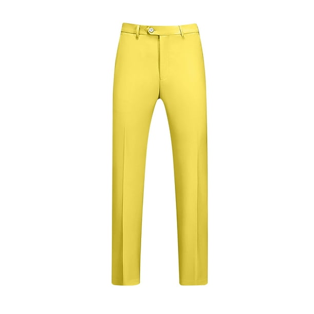 Pantalones de traje casuales con bolsillos y botones de color liso para hombre
