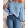 thumbnail image 2 of Suéter De Punto Con Hombros Descubiertos Para Mujer, Tops Holgados De Manga Larga Con Cable, Suéteres De Color Sólido A La Moda, 2 of 6