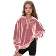 thumbnail image 4 of fatyb Boys Girls Velvet Oversized Sweatshirts Kids Quarter Zip Long Sleeve Velour Pullover with Collar, 4 of 5