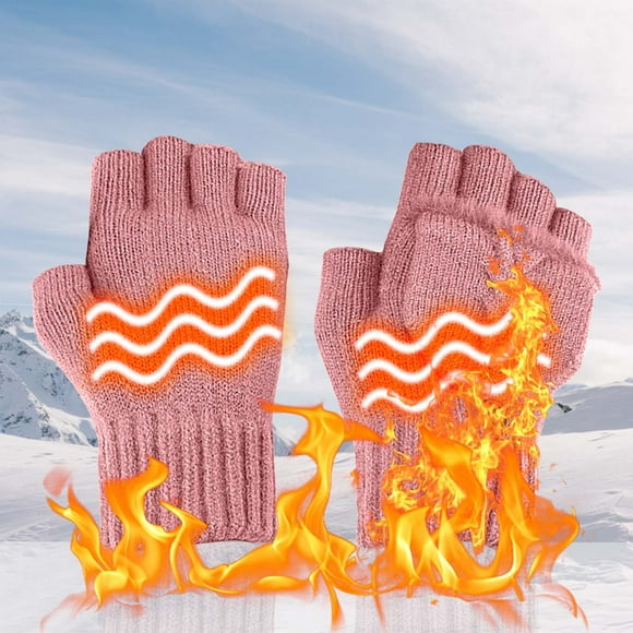 Guantes calefactables USB de medio dedo para pantallas táctiles | Guantes de invierno de punto | Mantente abrigado con calefacción USB