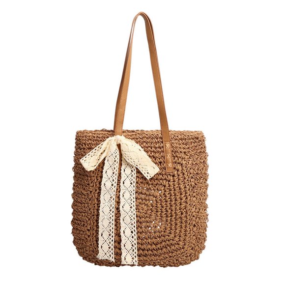 Women's Woven Large Capacity Tote Shoulder Crochet Beach Bag- Woven Boho Purse Knitted Shoulder Bag for Summer Vacation Beachy Travel Pool