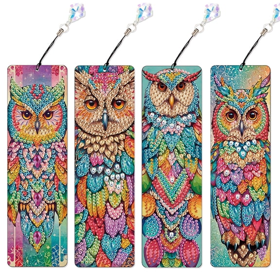 4pcs Diamond Painting Bookmark Kit 5D DIY Colorful Owl Special Design Shimmering Handmade Artwork For Book Lovers Perfect for Birthdays, Christmas, and Holidays