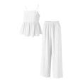 thumbnail image 3 of OGLCCG Girls Two Piece Outfits 2 Piece Linen Camisole Tank Top and Long Pants Set Teen Kids Trendy Beach Clothes Sets 3-14 Years, 3 of 5