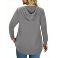 thumbnail image 5 of WellSize Hoodies for Women Plus Size Long Sleeve Lightweight Sweatshirts Button Tunic Fall Tops V Neck Pullover, 5 of 8