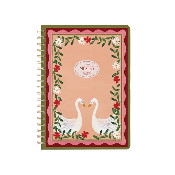 Papier To Go B5 Spiral Lined Notebook, 7.1 x 10", Pink Swans