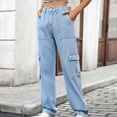 thumbnail image 3 of Cargo Pants for Women Vintage Baggy Boyfriend Jeans with Pockets High Waisted Straight Leg 6 Pockets Wide Leg Jeans Casual Street Work Clothes, 3 of 6