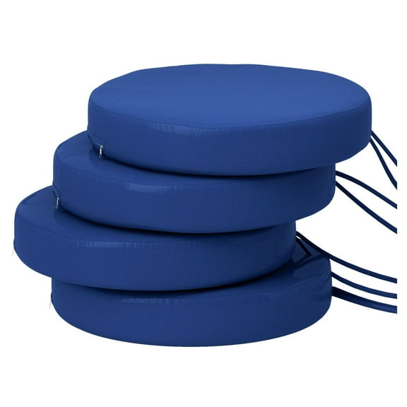 SAZYY Set of 4 Round Outdoor Seat Cushions 15x15x3 Inch, Machine Washable Water Resistant for Dining Bistro Chairs Patio Garden, Navy Blue