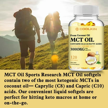 Coolkin MCT OIL Capsules 3000mg -Weight Loss,Digestive Support,Brain,Skin Health 120pcs (1/3/5 Pack)