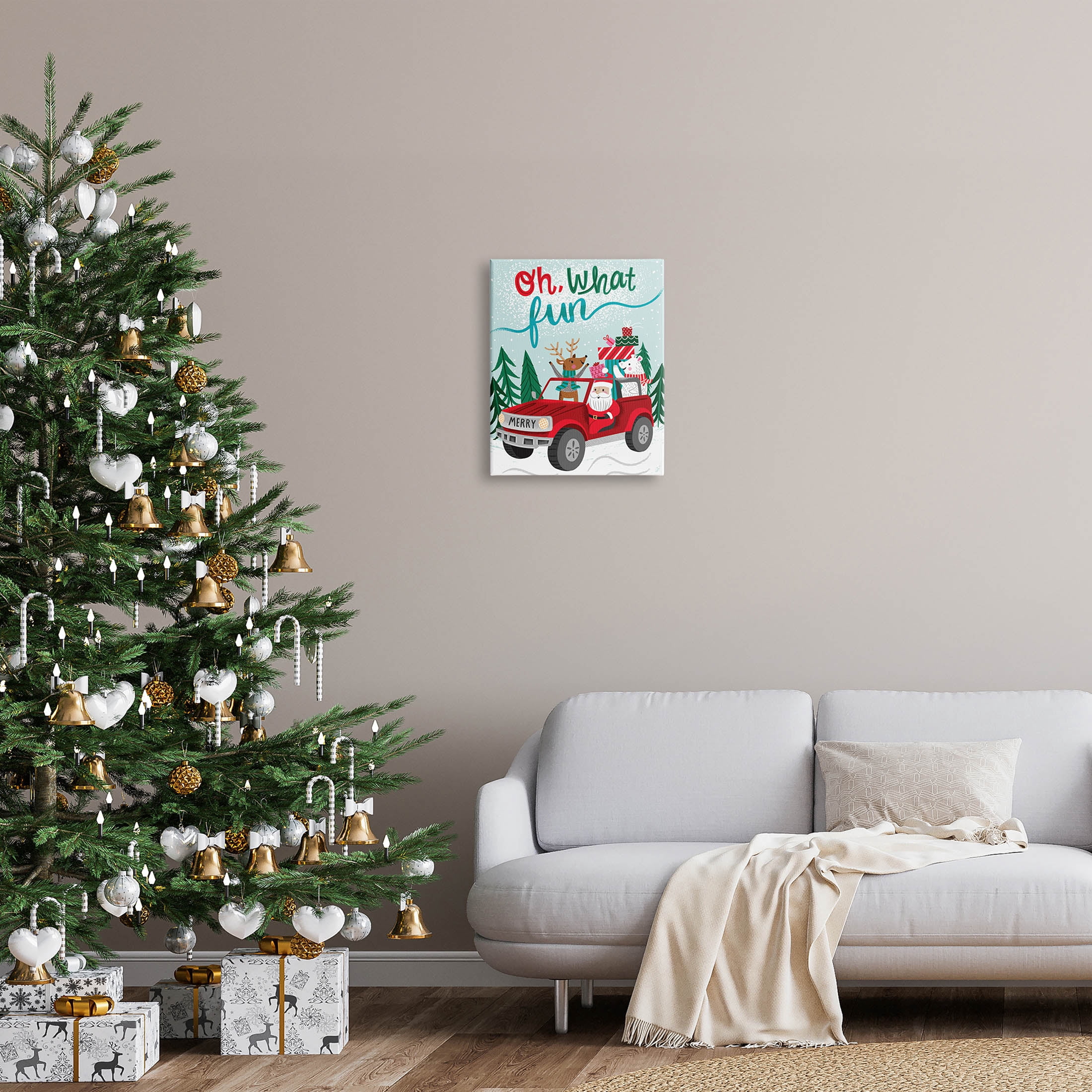 Oh What Fun Santa Driving Gifts Holiday Graphic Art Gallery Wrapped Canvas Print Wall Art
