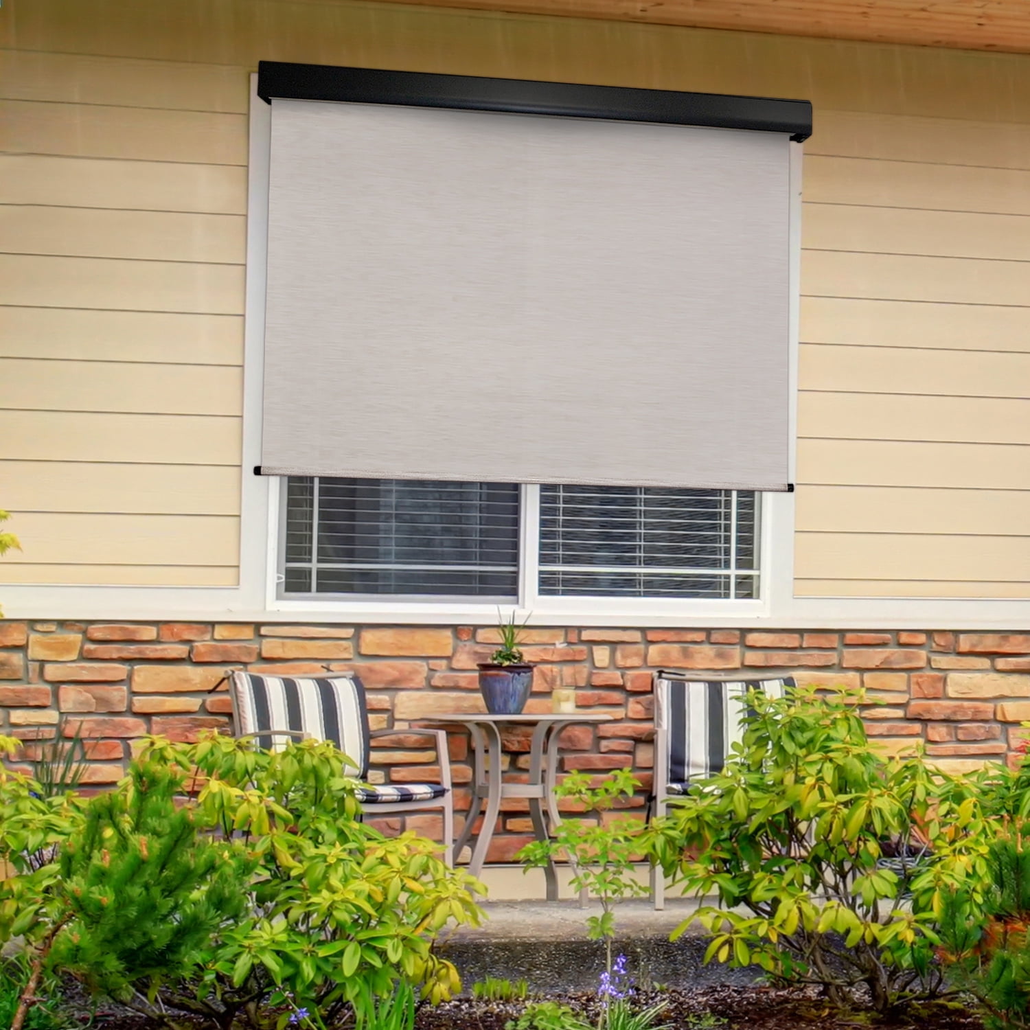 Keystone Fabrics Motorized PVC Outdoor Patio Sun Shade 4ft Wide (Dark Brown)