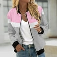 thumbnail image 2 of Meichang Bomber Jacket Women Trendy Color Block Zip Up Bomber Jacket Lightweight Long Sleeve Stand Collar Fall Jackets Outerwear with Pockets, 2 of 6