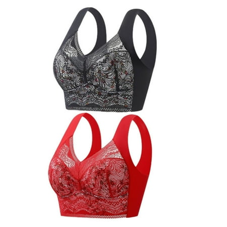 GERsome 2PCS Wireless Bras for Women No Underwire Comfort Seamless Smoothing Bra Lift V Neck Padded Full Coverage Everyday Bra