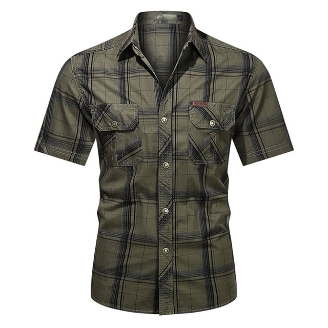XDZJLR Men Shirt Classic Short Sleeve Plaid Stylish And Versatile for Everyday Wear Tops
