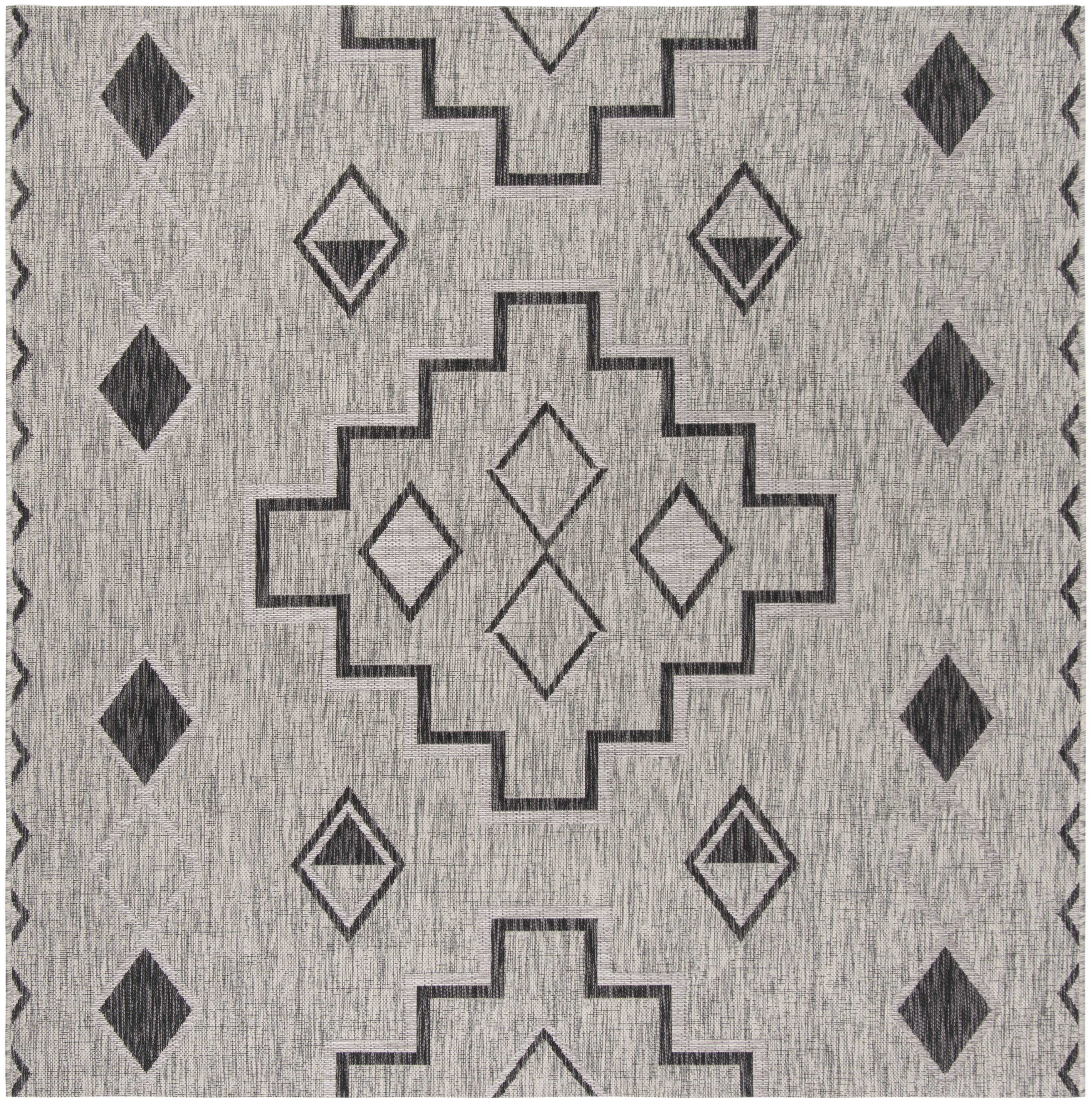 SAFAVIEH Courtyard Floella Geometric Indoor/Outdoor Area Rug, Grey/Black, 6'7" x 6'7" Square