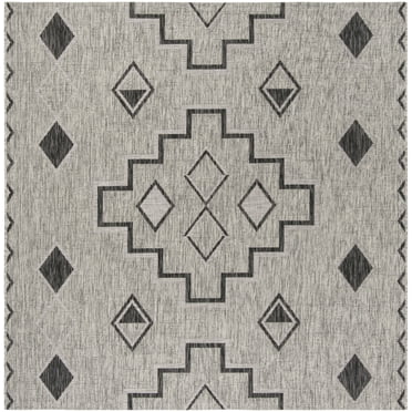SAFAVIEH Courtyard Floella Geometric Indoor/Outdoor Area Rug, Grey/Black, 4' x 4' Square