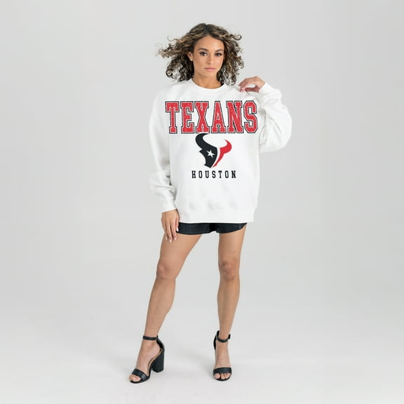 Women's Gameday Couture White Houston Texans Sunday Drives Oversized Crewneck Pullover Sweatshirt