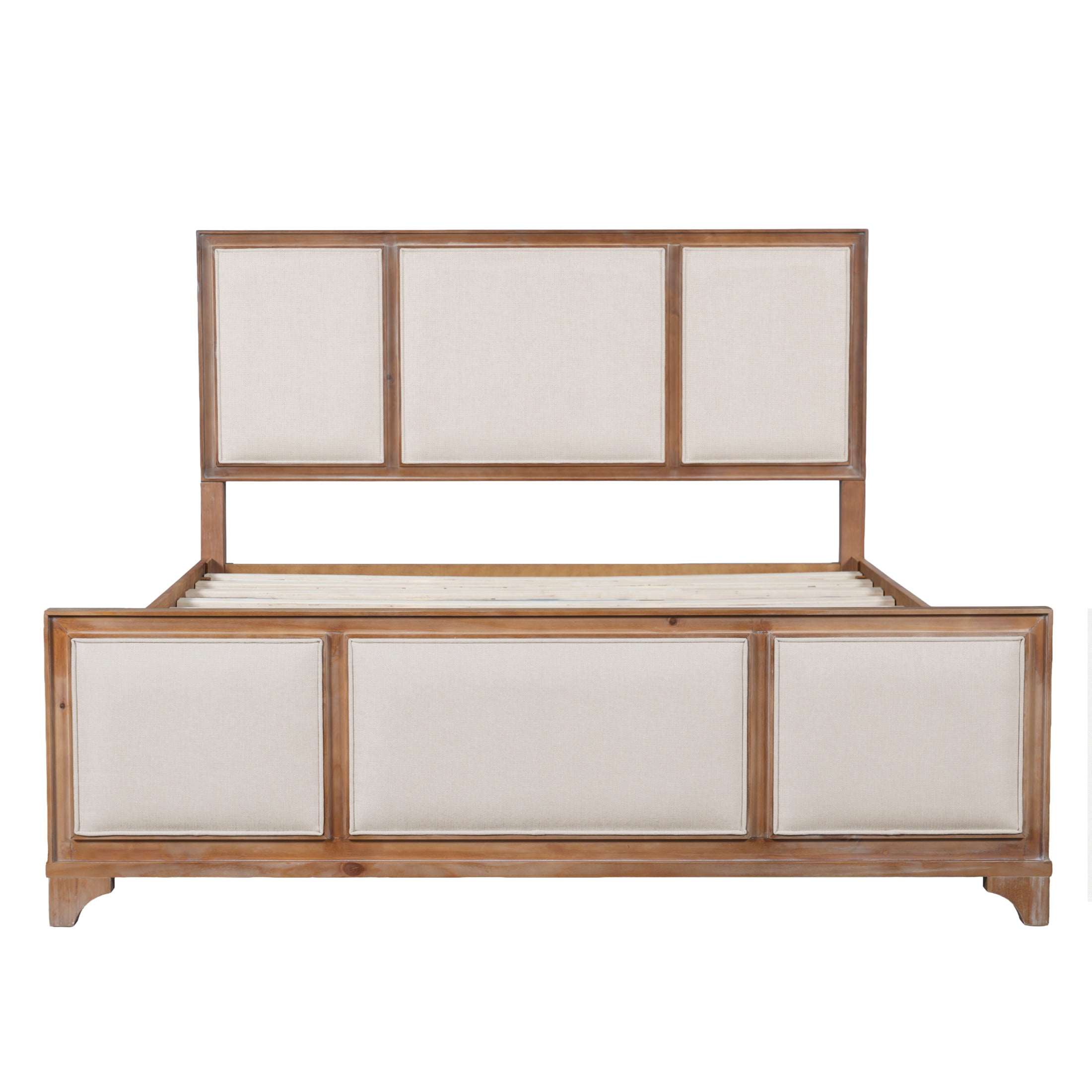 Christopher Knight Home Modern Farmhouse Queen Upholstered Platform Bed with Headboard, Natural+Beige