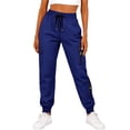 thumbnail image 2 of YOIAVAIOY Women Lightweight Waffle Jogger Drawstring Elastic Waist Cargo Pants Tapered Leg Soft Workout Travel Lounge Trousers Blue S, 2 of 9