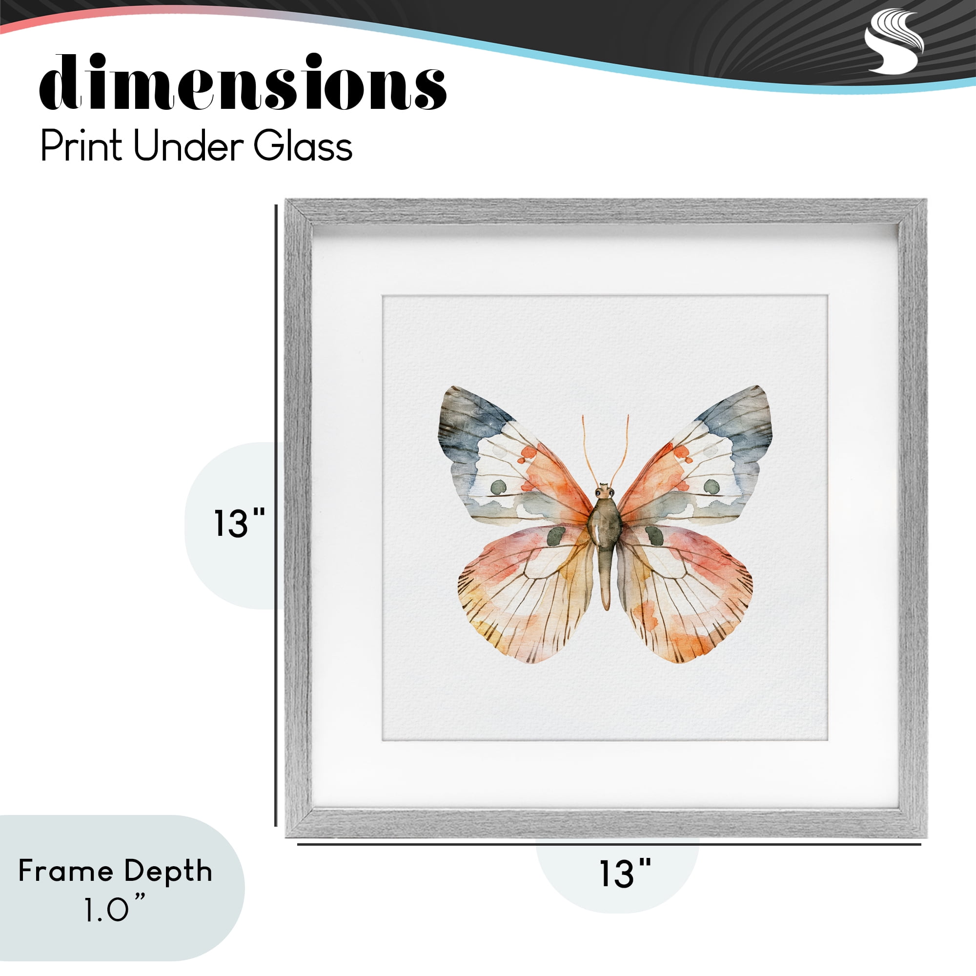 Stupell Industries Warm Watercolor Butterfly Gray Framed Print Under Glass, design by Kim Allen