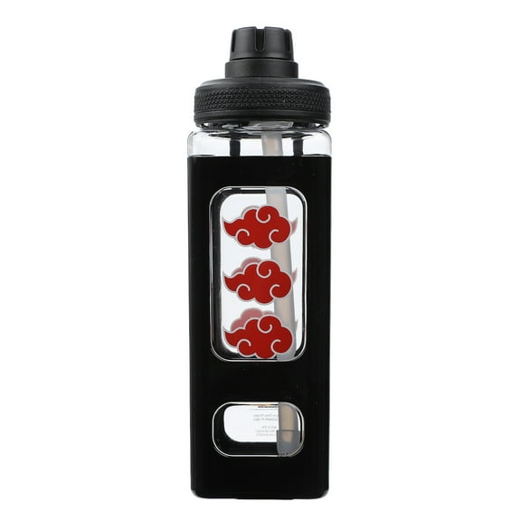 Naruto Akatsuki Clouds 24 Oz Black Square Plastic Water Bottle
