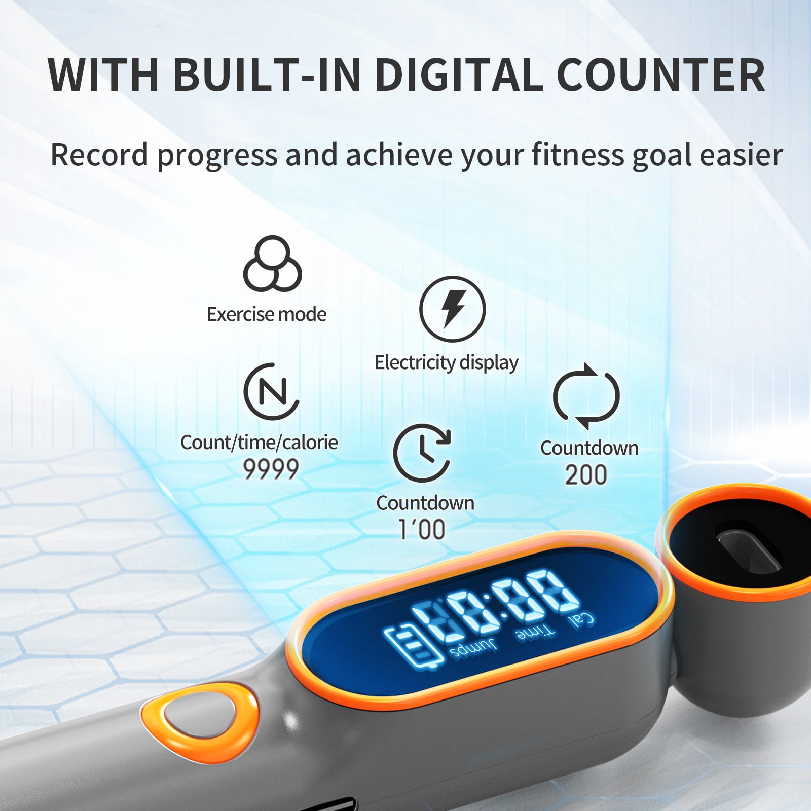 Cordless Jump Rope with Counter, 2 In 1 Weighted Ropeless Skipping Rope for Kids Women Men, Adjustable Digital Smart Jump Ropes for Fitness Workout Boxing Speed Training Crossfit Home Gym Orange
