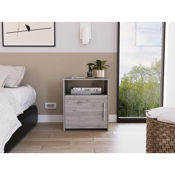 FM Furniture Bristol Modern Wood Bedroom Night Stand in Light Gray