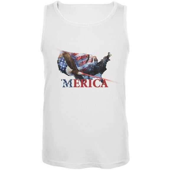 MERICA Laser Eagles White Adult Tank Top - Large
