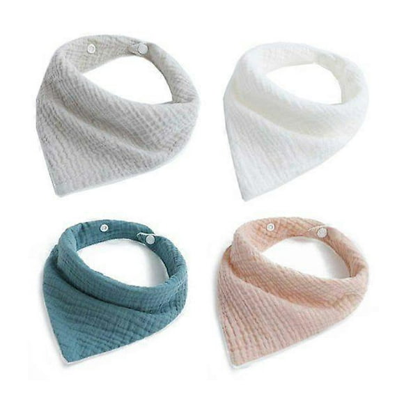 4 Pcs Baby Feeding Drool Bibs Snap Button Saliva Towel Soft Cotton Gauze Triangle Bandana Burp Cloth for Newborn Toddler Shower Gifts