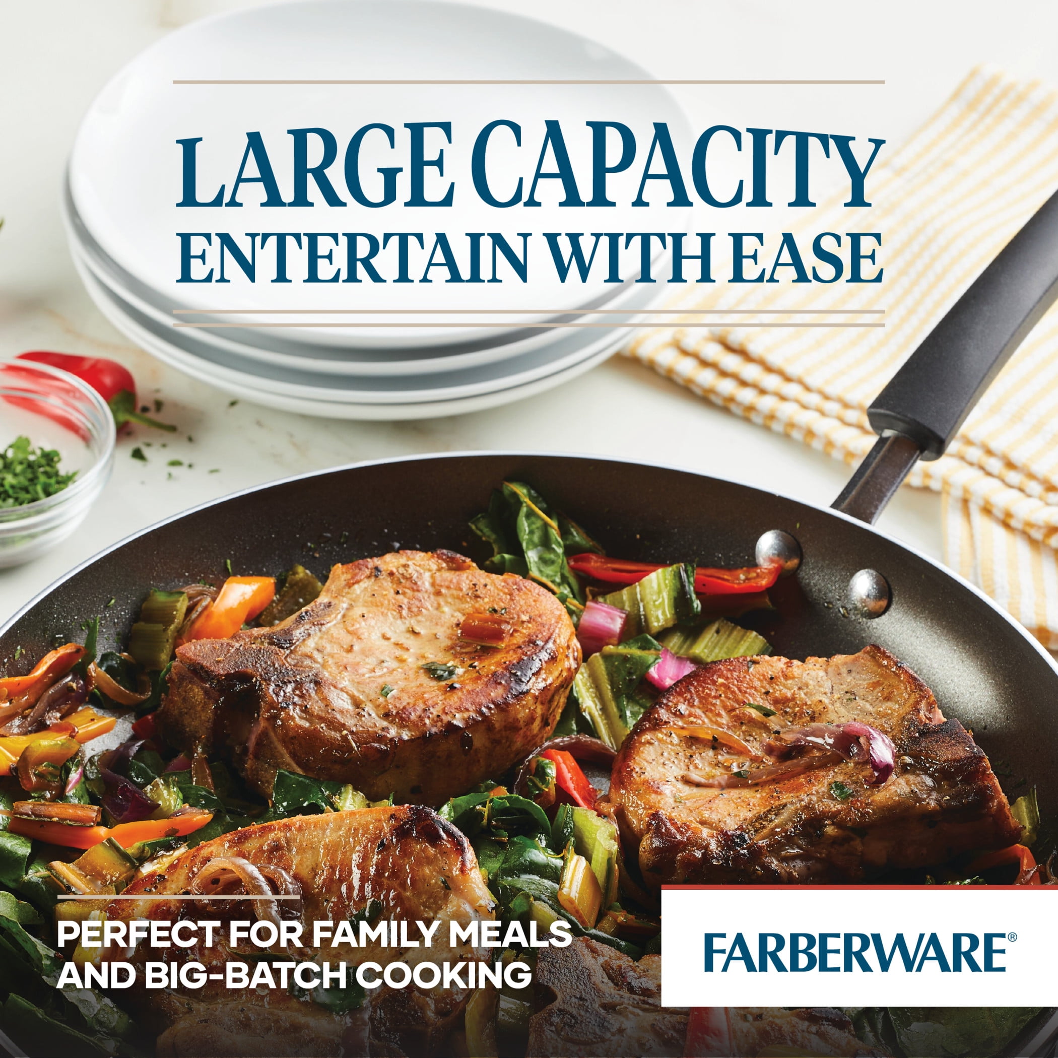 Farberware Easy Clean 14 Inch Nonstick Frying Pan with Helper Handle, Dishwasher Safe, Black