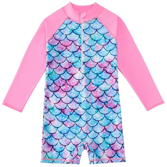 Esaierr Toddler Girls One Piece Swimsuit Swimzip Upf 50 Sleeve Rash Guard Swimsuit for 4-9Y