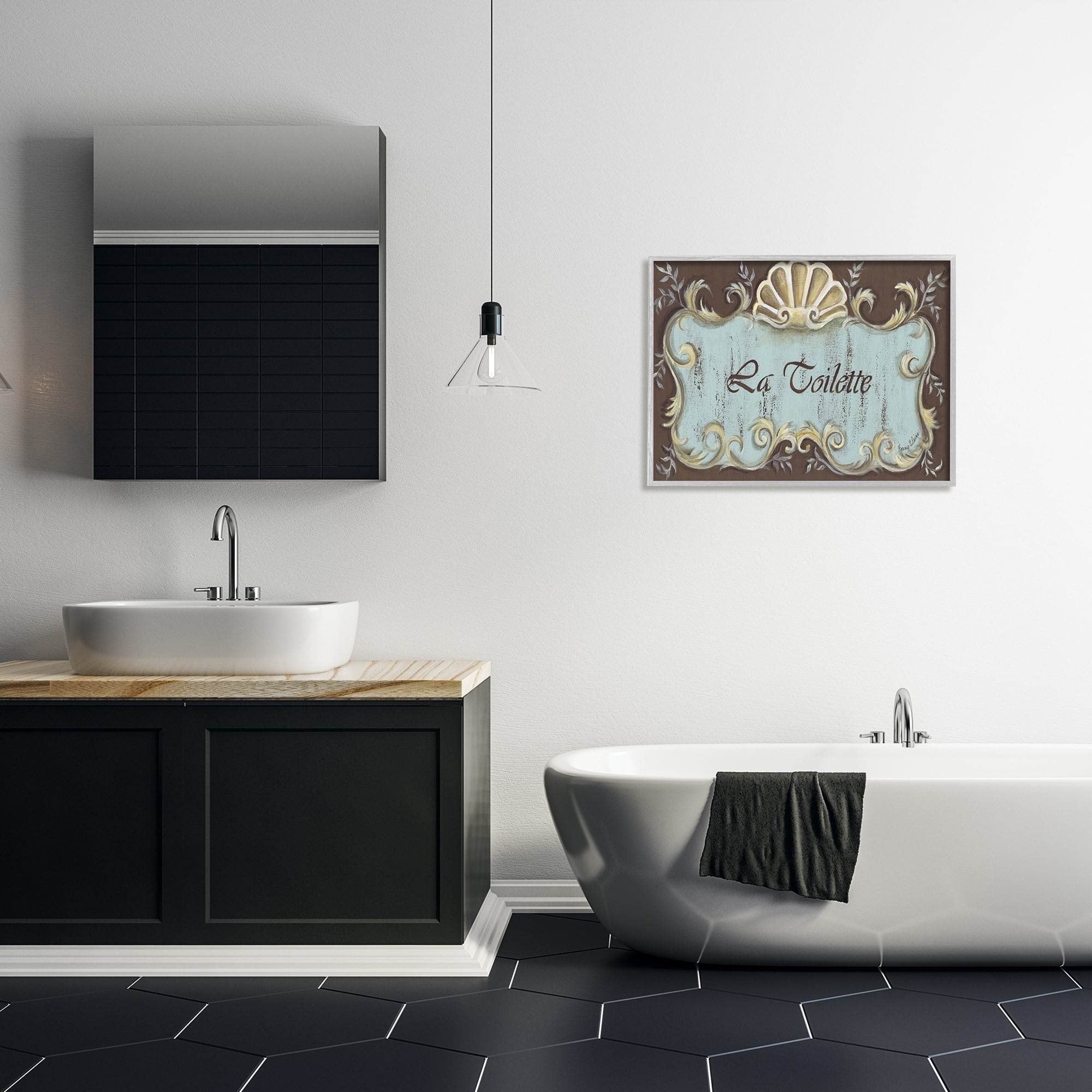 Stupell Industries La Toilette Aqua and Brown Scallop Shell Crest, 24 x 30,Design by Bonnie Wrublesky