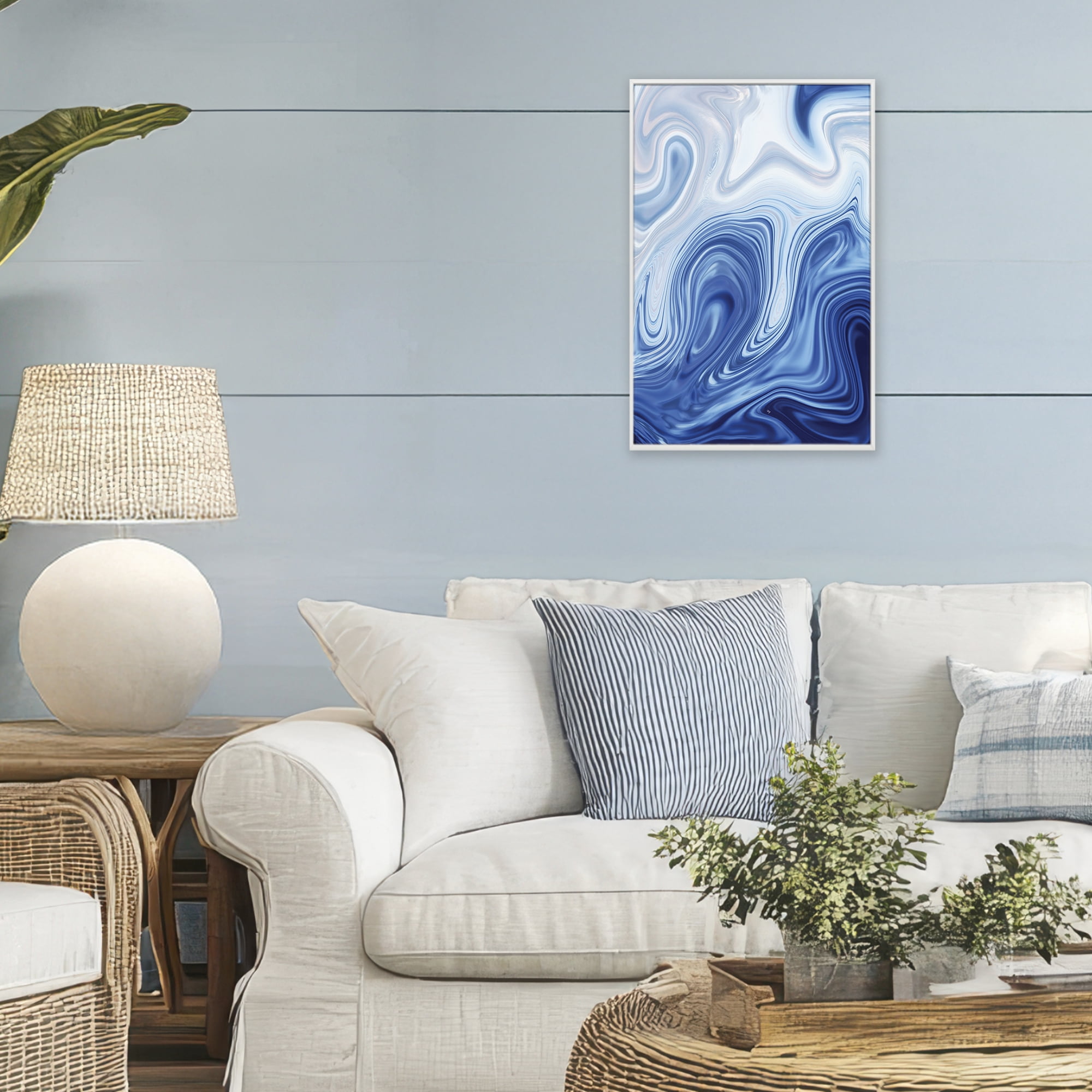 Stupell Industries Blue Marble Fluidity White Framed Giclee Art, design by Martina Pavlova