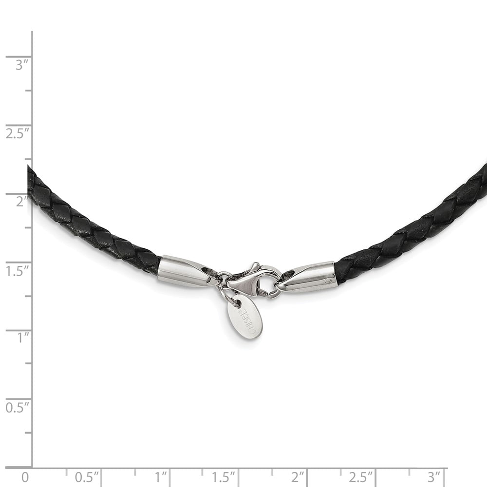 White Stainless Steel necklace Cord & Leather 18 in 4 mm
