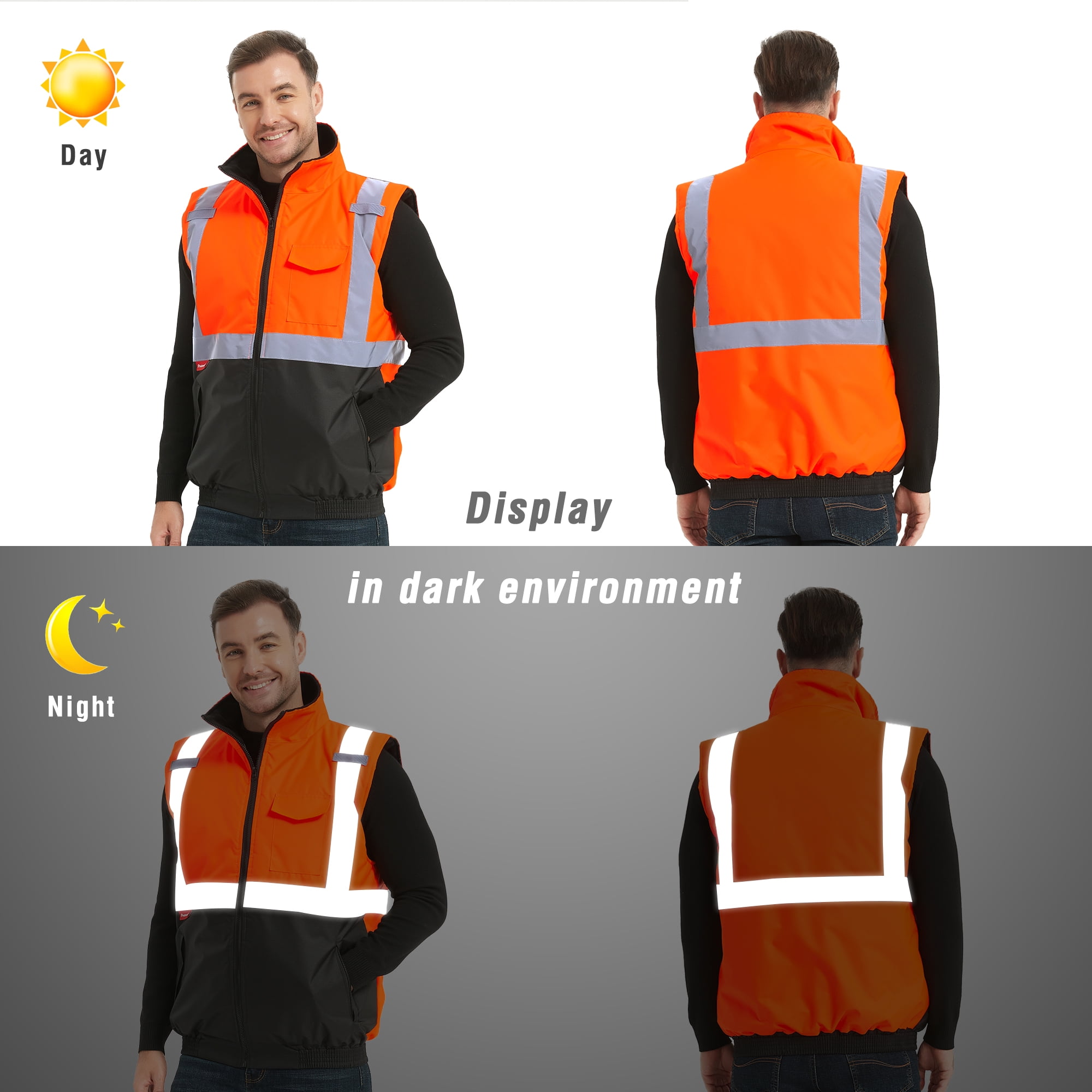 ProtectX Safety Winter Vest for Women Men, High Visibility Reflective Vest, Insulated Construction Workwear, Wind Resistant,Waterproof, Orange, X Large