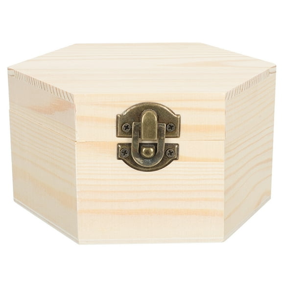 REACHISE Hexagon Wooden Jewelry Box Plain Unfinished Box Unpainted Treasure Case Jewelry Box DIY Storage Chest Treasure Case Organizer for DIY Craft