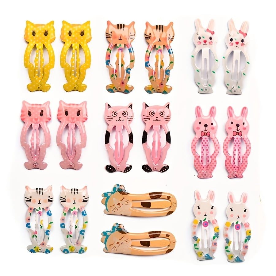 Random set of 2 cute animal headdresses, cat and rabbit cartoon bb clips | glue hair clips | colorful bangs side clips | Korean style hair accessories